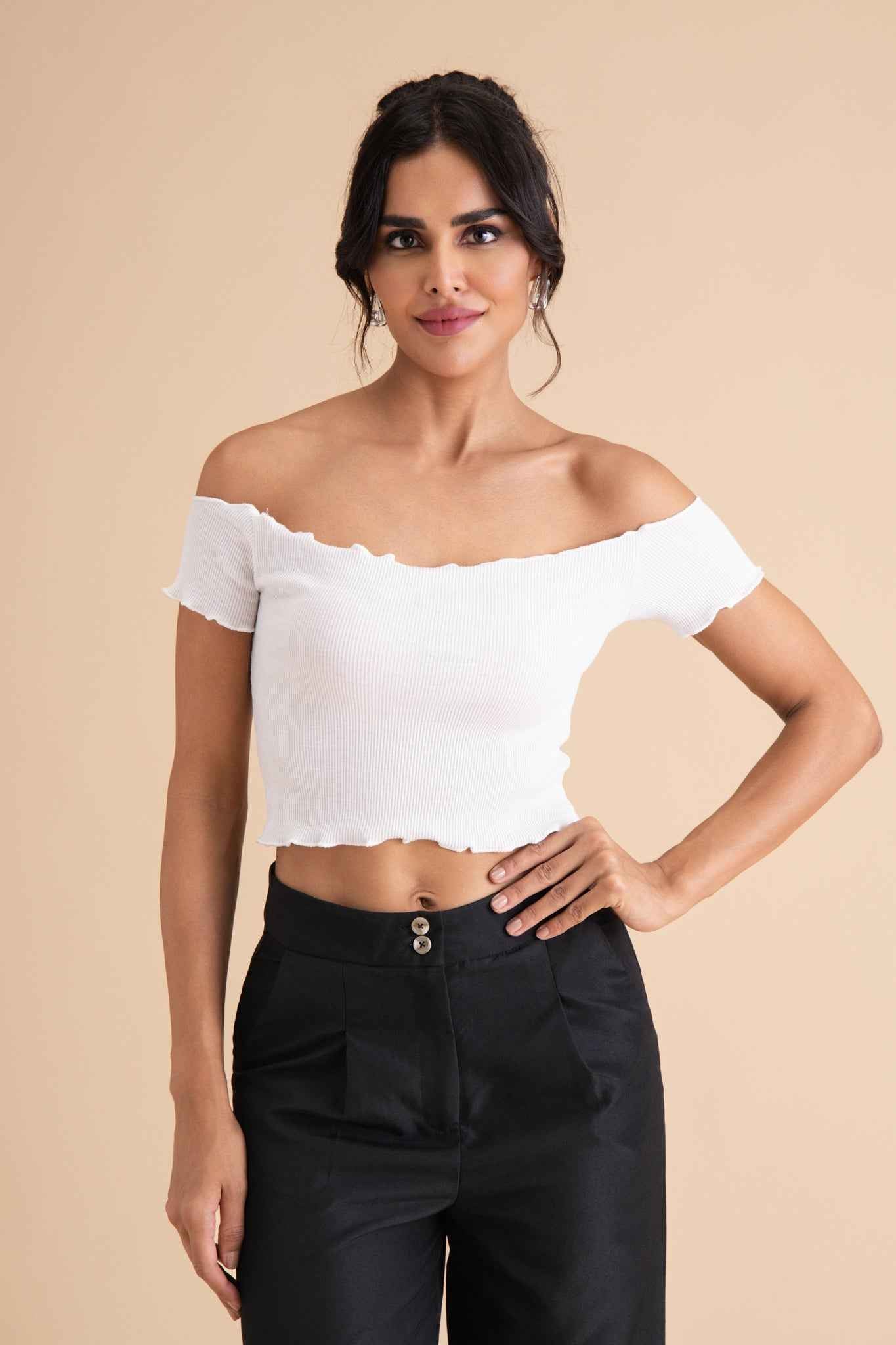 Ribbed Cotton Ruffle Top