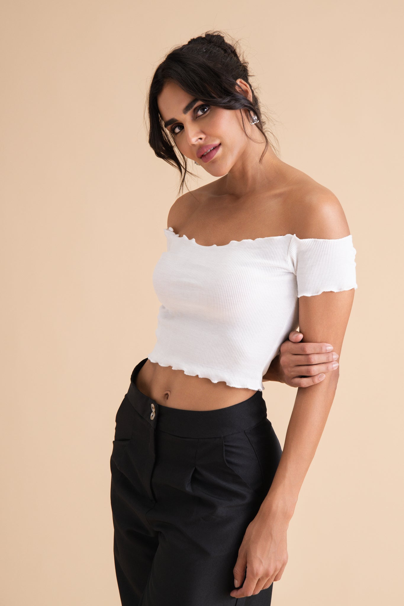 Ribbed Cotton Ruffle Top