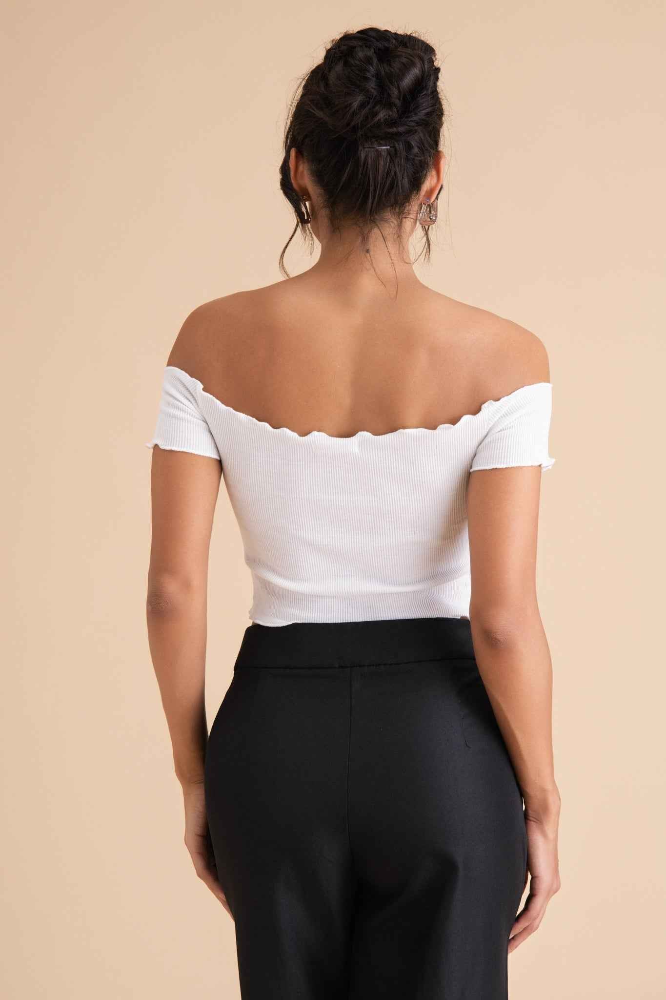 Ribbed Cotton Ruffle Top