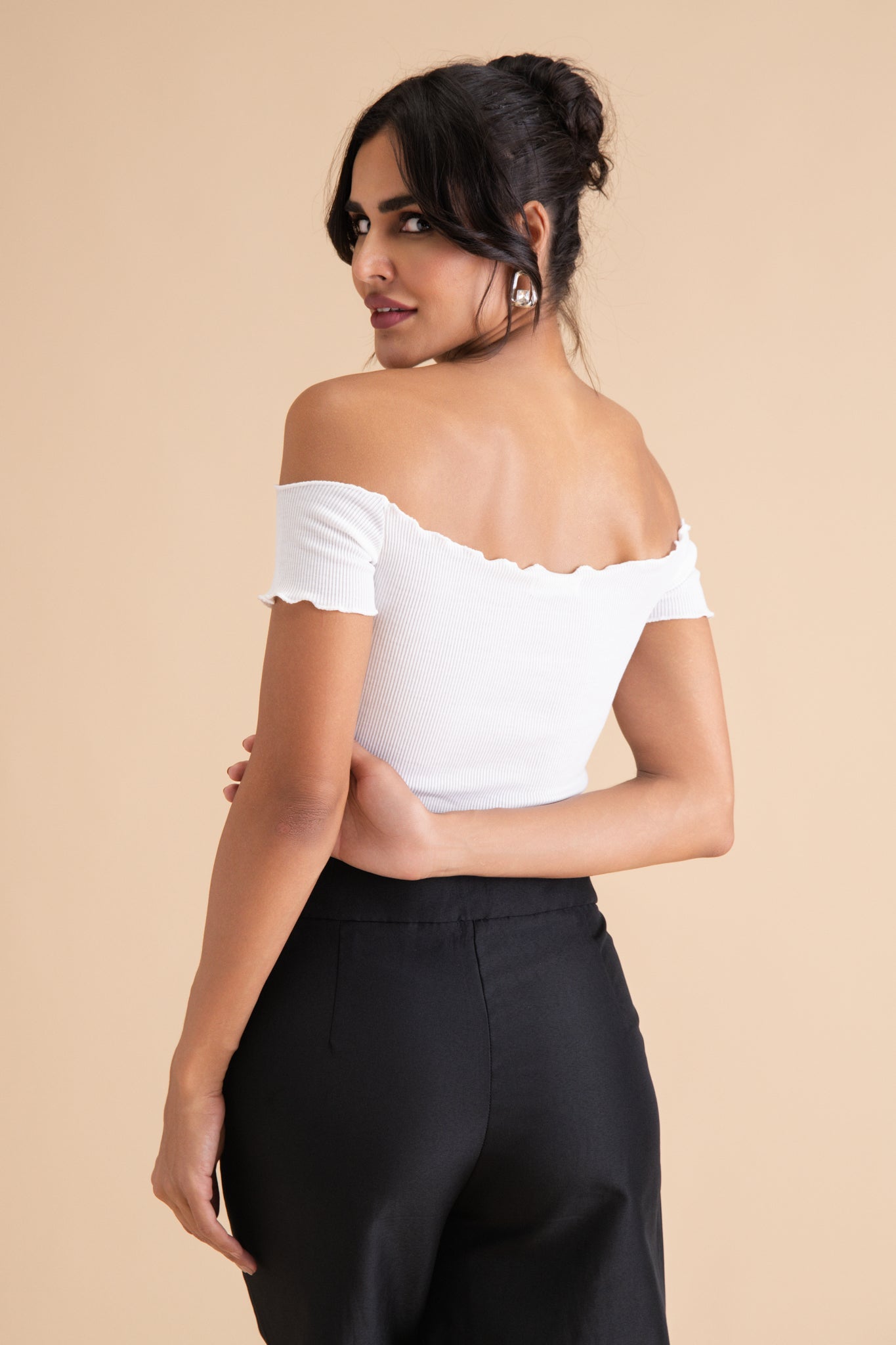 Ribbed Cotton Ruffle Top