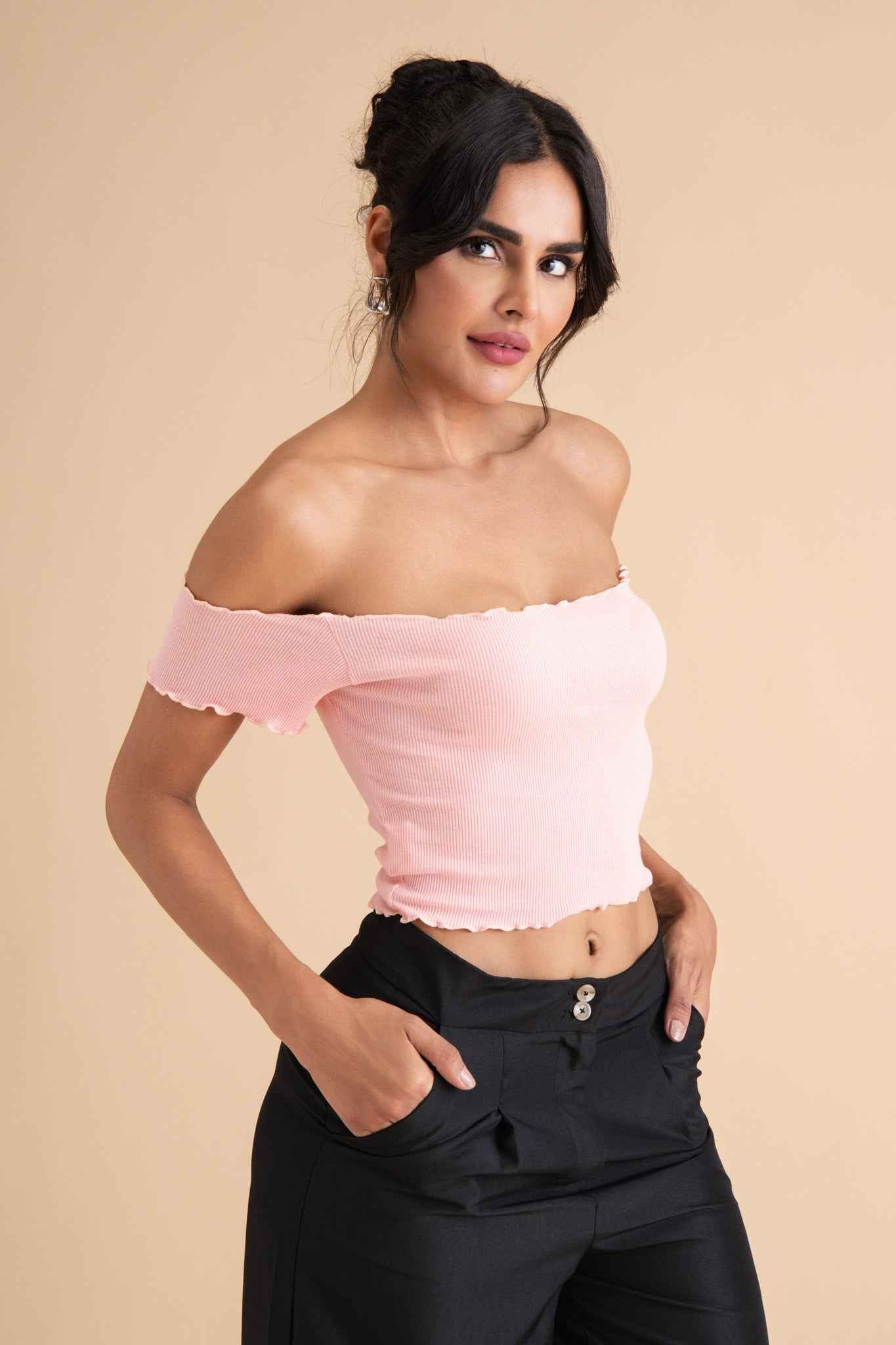 Ribbed Cotton Ruffle Top