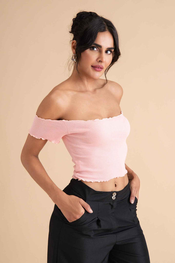 Ribbed Cotton Ruffle Top