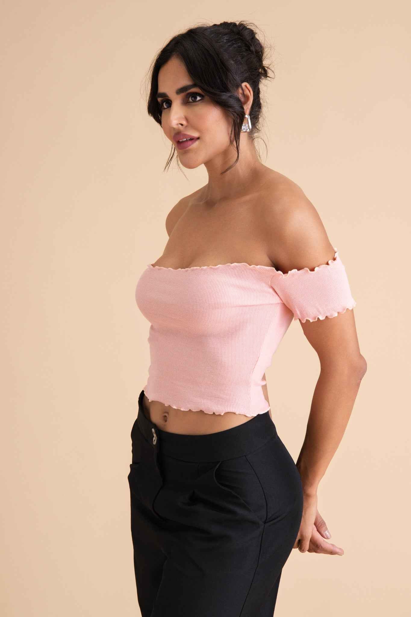 Ribbed Cotton Ruffle Top