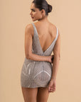 Silver Lattice Embellished Mini Dress