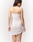 Satin Ruched White Bodycon