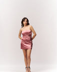 Strapless Satin Mini Party Dress - Blush Pink
