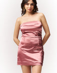Strapless Satin Mini Party Dress - Blush Pink