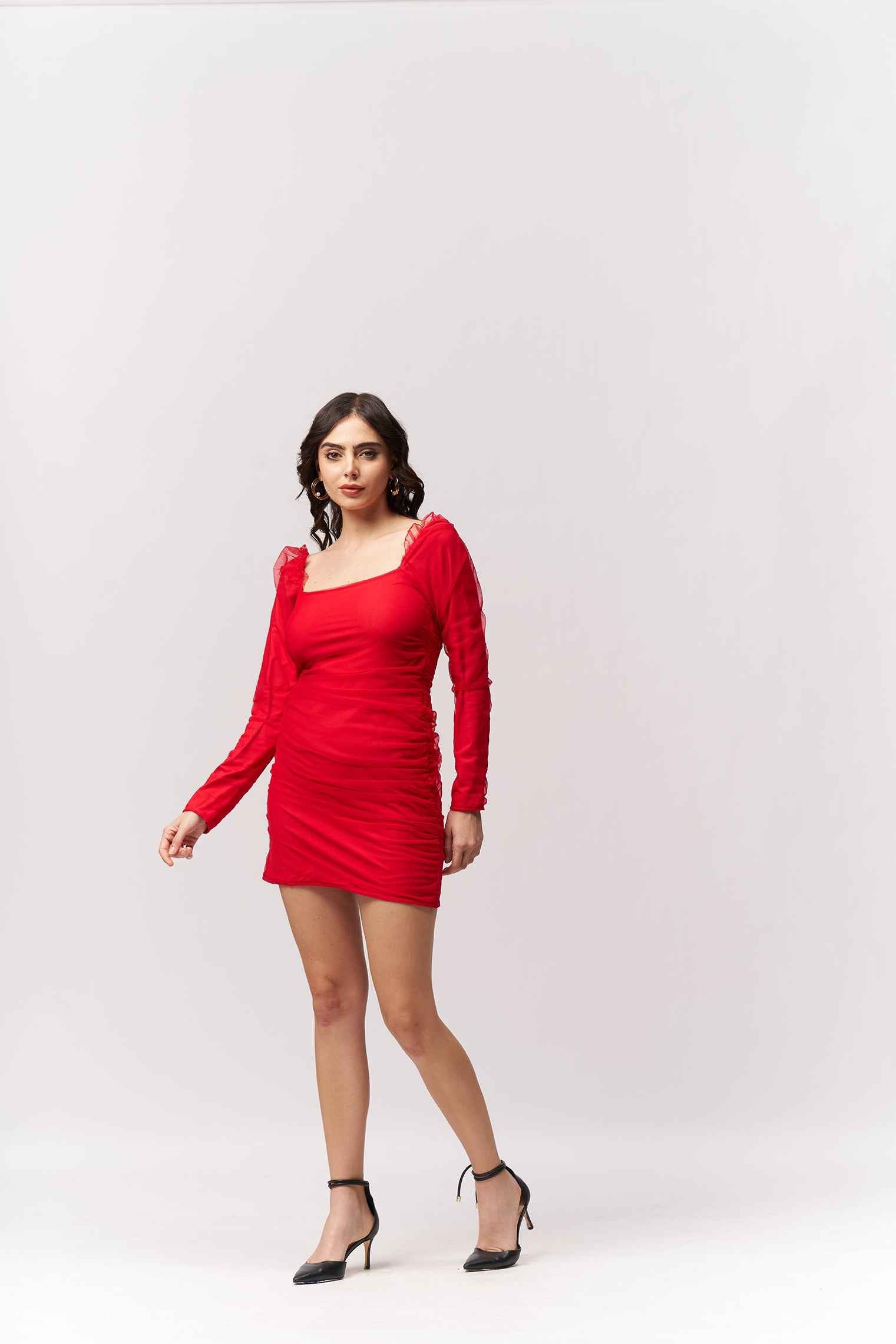 Ruched Red Mini Dress