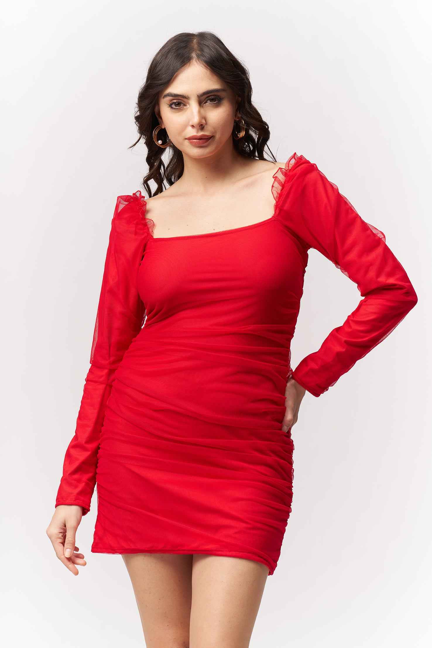 Ruched Red Mini Dress