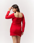Ruched Red Mini Dress