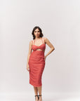 Ruched Coral Knee Length Bodycon