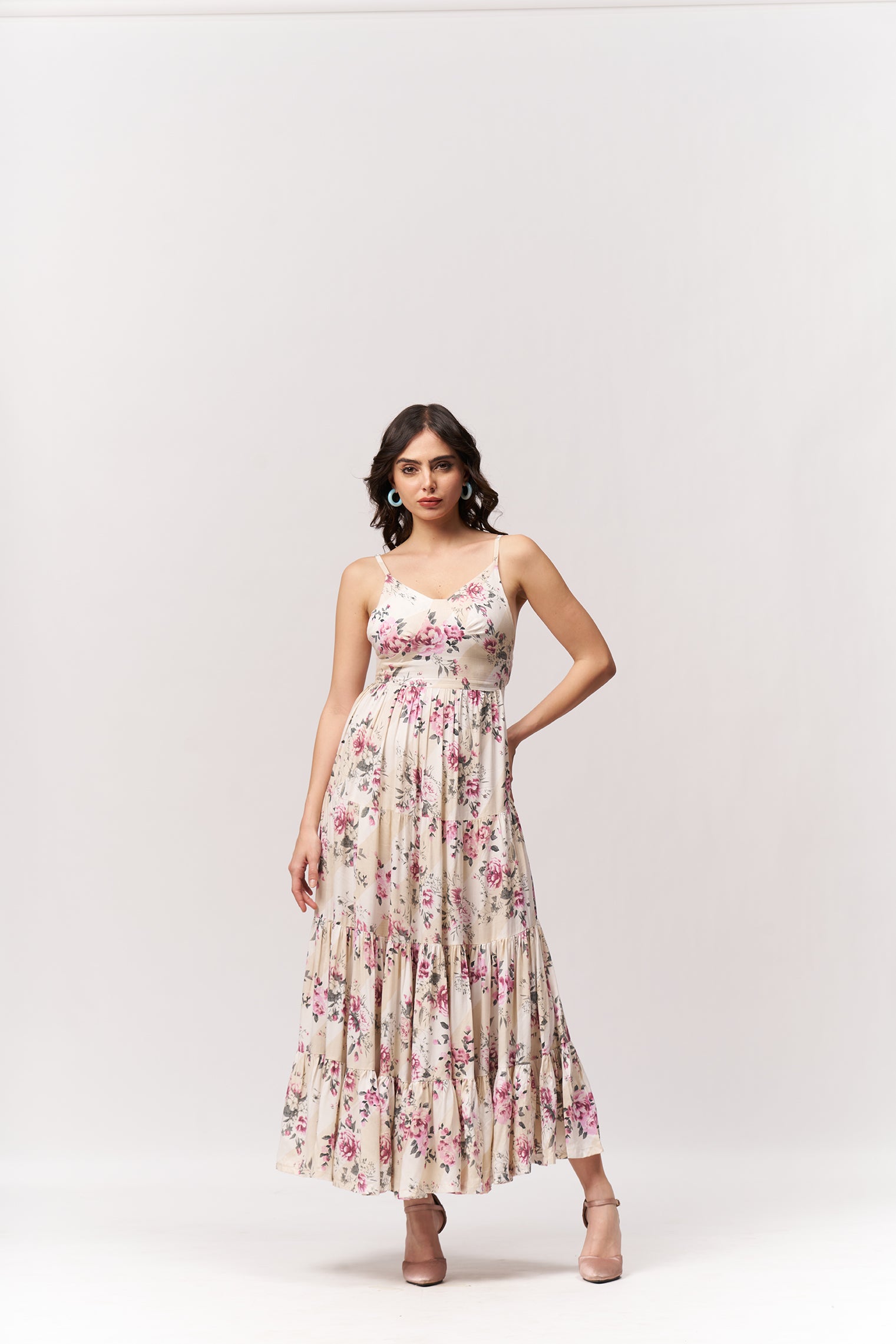 Printed Tiered Floor Length Dress