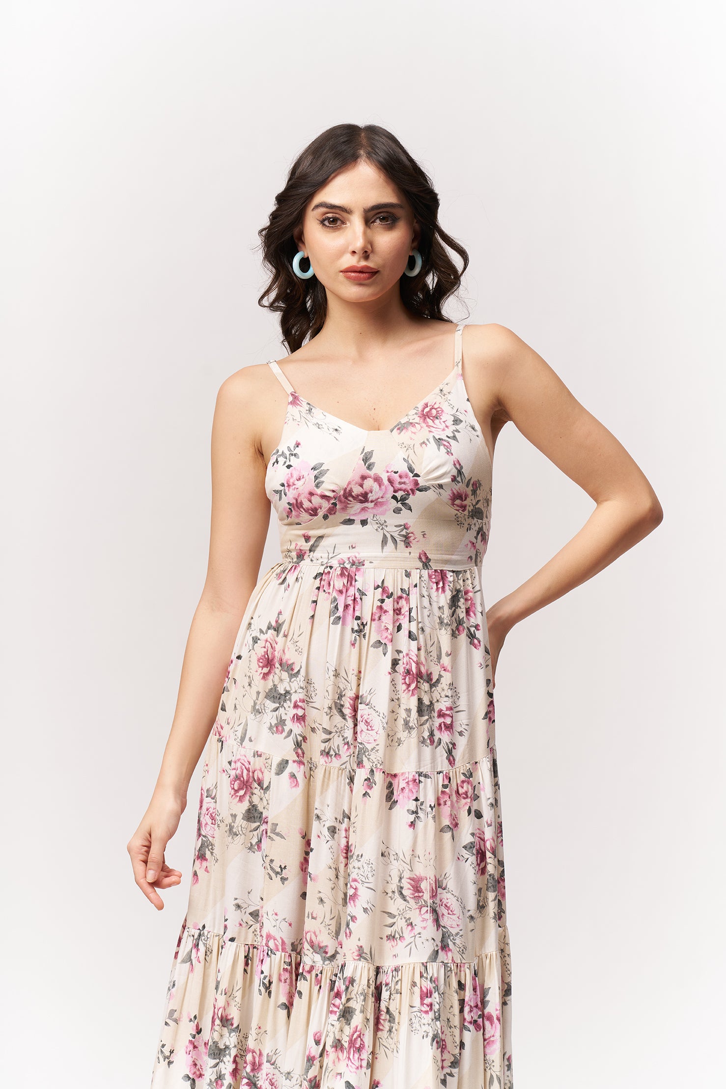 Printed Tiered Floor Length Dress
