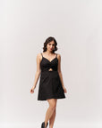 Cotton Midriff Cutout Mini Dress - Black
