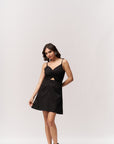 Cotton Midriff Cutout Mini Dress - Black