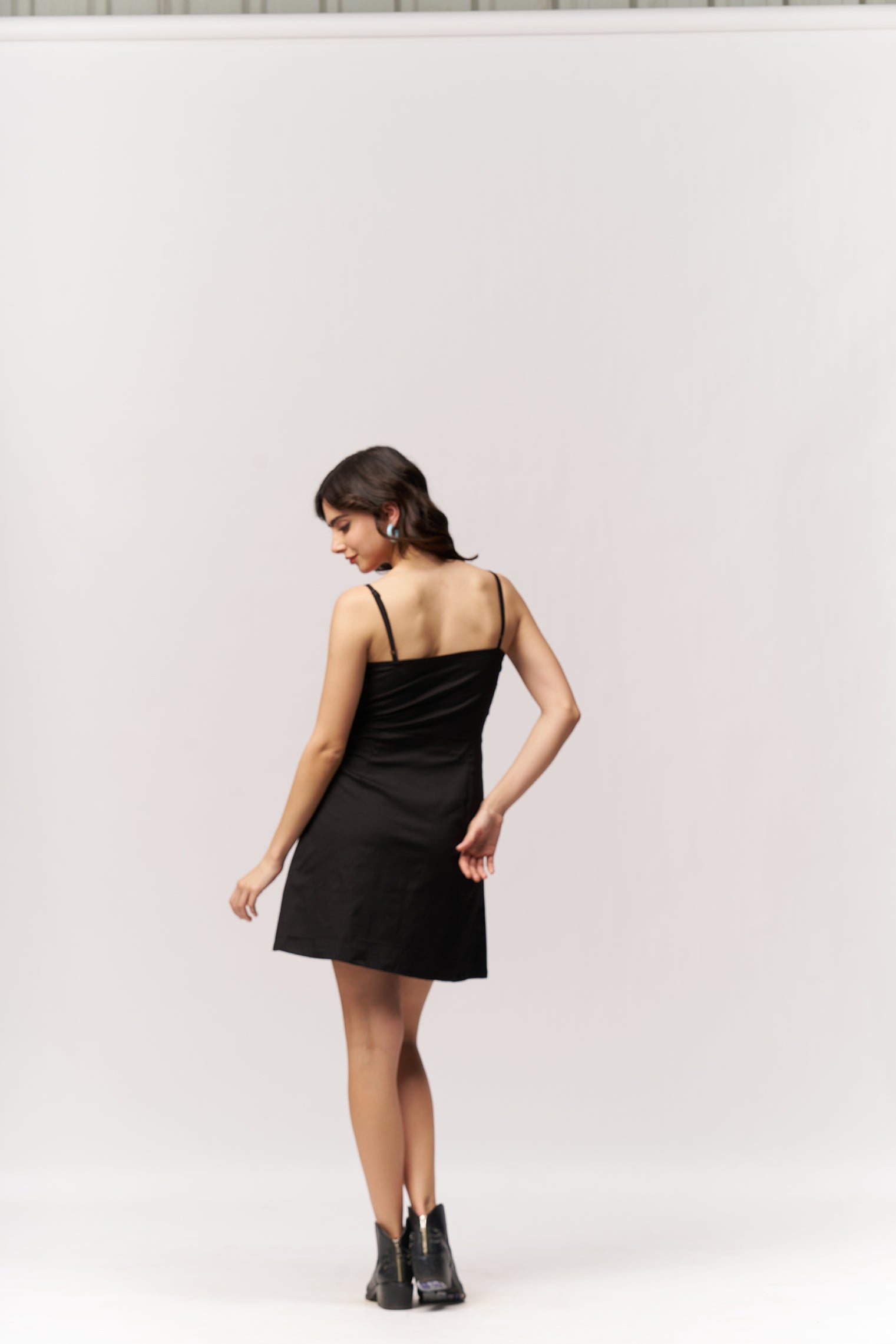 Cotton Midriff Cutout Mini Dress - Black