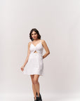 Cotton Midriff Cutout Mini Dress - White
