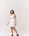 Cotton Midriff Cutout Mini Dress - White