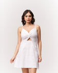 Cotton Midriff Cutout Mini Dress - White
