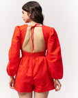 Cotton Plunge Neck Jumpsuit Red