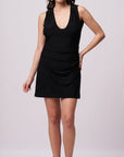 Backless Plunge Neck Black Mini Dress