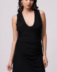 Backless Plunge Neck Black Mini Dress