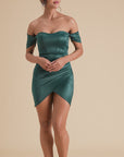 Off-Shoulder Draped Mini Dress