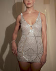 Silver Lattice Embellished Mini Dress